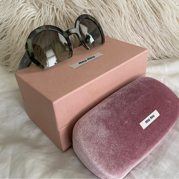 Mui Mui Designer Half Rim Round Tortoise Sunglasses - Picture 11 of 12